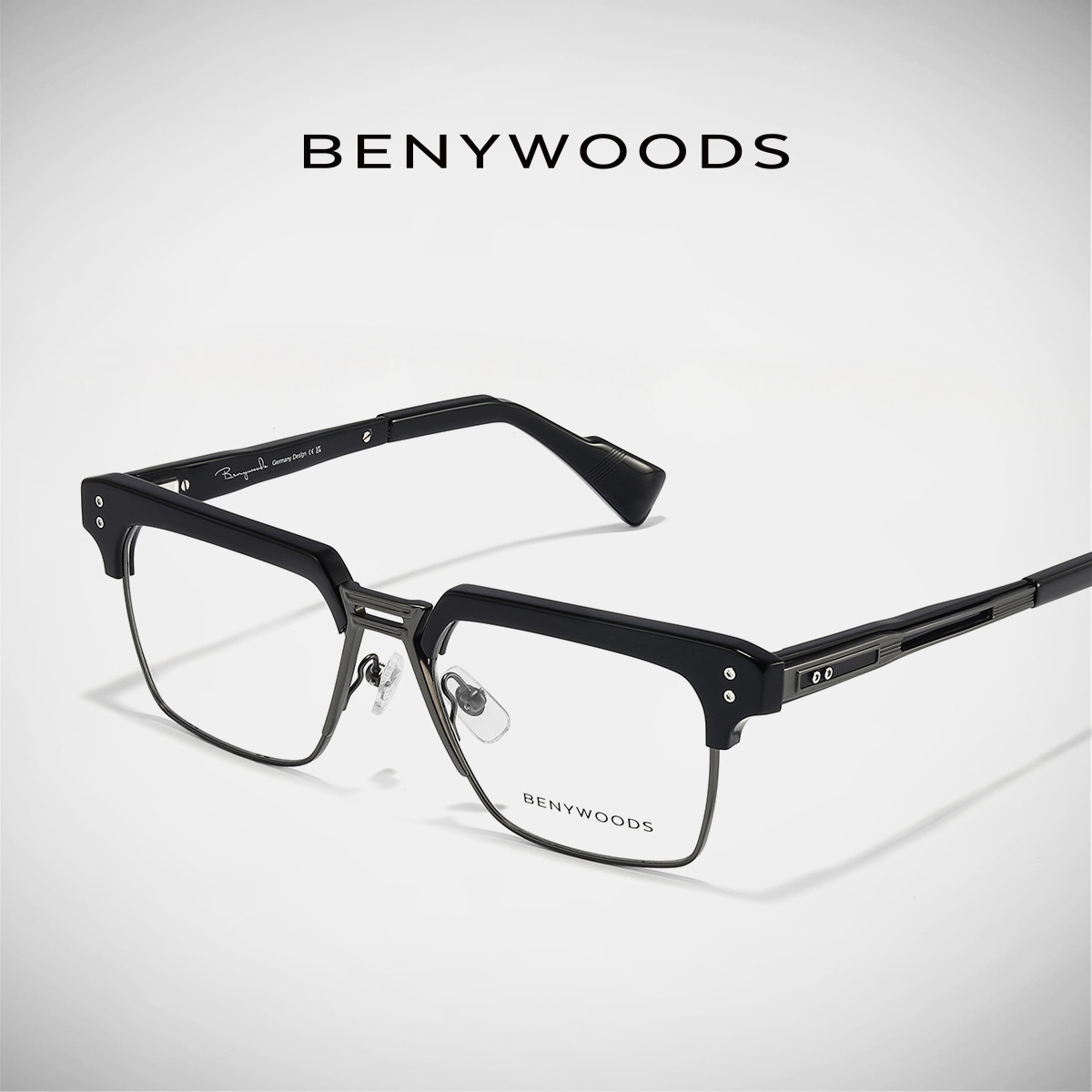 德国BENYWOODS半框眼镜防蓝光商务近视可配度数大脸镜架