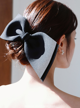 Veils复古简约黑色超大蝴蝶结弹簧夹发饰个性气质后脑勺头饰