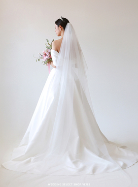 Veils白色简约拖尾双层可遮面高品质头纱新娘婚礼3m经典质感主纱