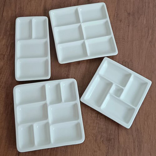 陶瓷多格盘烧烤料分格盘子酱油调料盘四方纯白家用格盘水彩调色盘