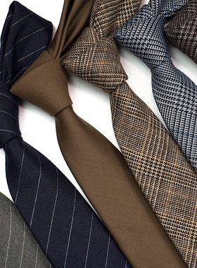 质感6cm驼色领带无性别纯色咖色灰色休闲领带复古格子时尚秋冬