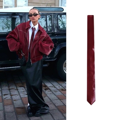 围觅系列秀场杂志同款复古安哥拉红色黑色pu皮领带配饰手打