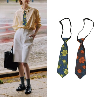 wemi围觅日系复古刺绣印花小领带短款免打结可调节懒人领带配饰