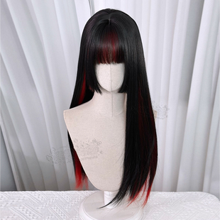 假发物语+ 新中式绮谭剪烛公主切女长直发红色挂耳染日系亚文化