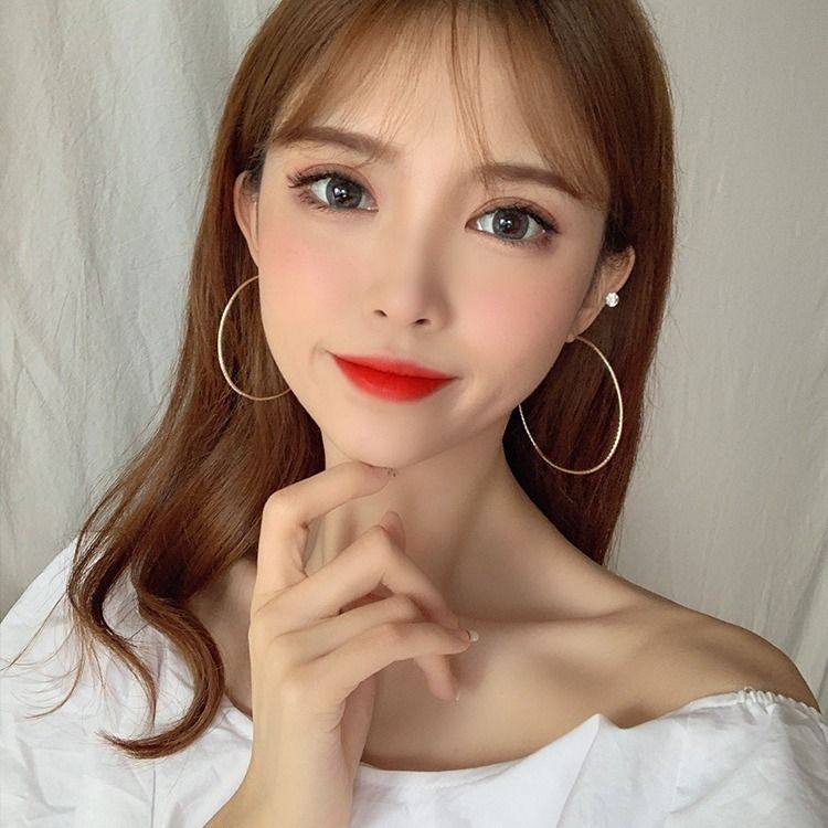 s925银针欧美时尚潮百搭大圆圈耳圈耳环女韩版个性夸张耳饰防过敏