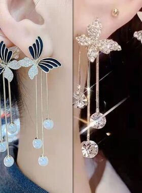 s925银针一款两带蝴蝶耳