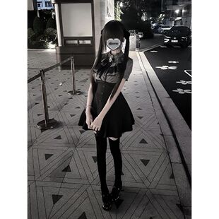 可可麻糍 日系亚文化甜酷气质穿搭蝴蝶结拼接条纹收腰短袖连衣裙