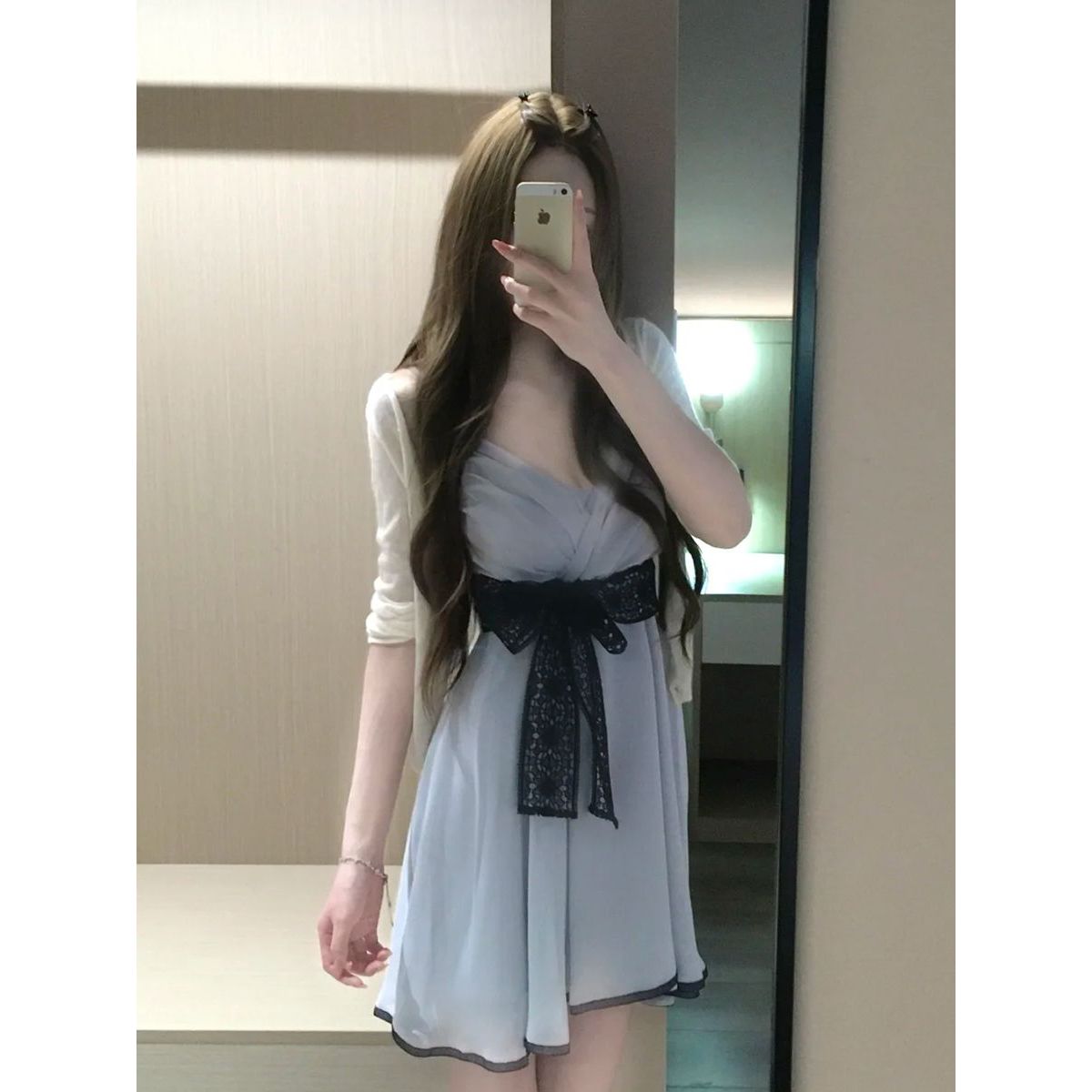 韩系设计感小众辣妹纯欲风蓝色吊带裙+开衫套装高级气质两件套女