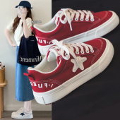 子女爆款 红色帆布鞋 厚底学生板鞋 运动休闲本命年鞋 女2026新款 春季