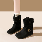 女士爆款 堆堆马丁靴女2026新款 春季 洋气西部靴子复古褶皱勃肯短靴