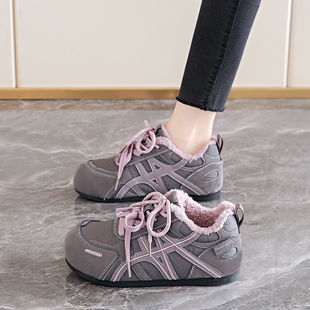 德训鞋女款2025新款秋冬季爆款超火加绒阿甘雪地靴紫色运动二棉鞋