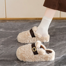 一脚蹬配裙子加绒棉拖鞋 秋冬爆款 女外穿2025新款 厚底包头毛毛拖鞋