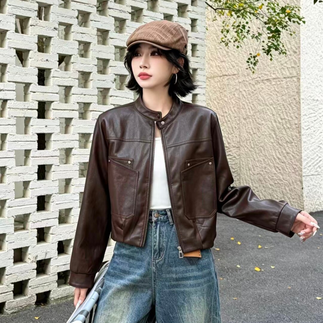 2026秋新款立领机车皮衣女短款