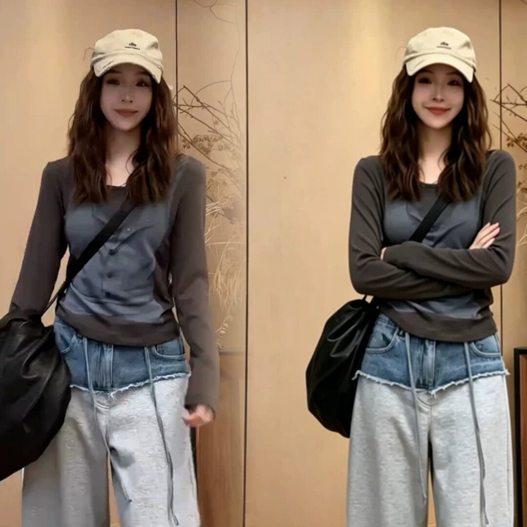 2026秋新款通勤拼接长袖T恤女