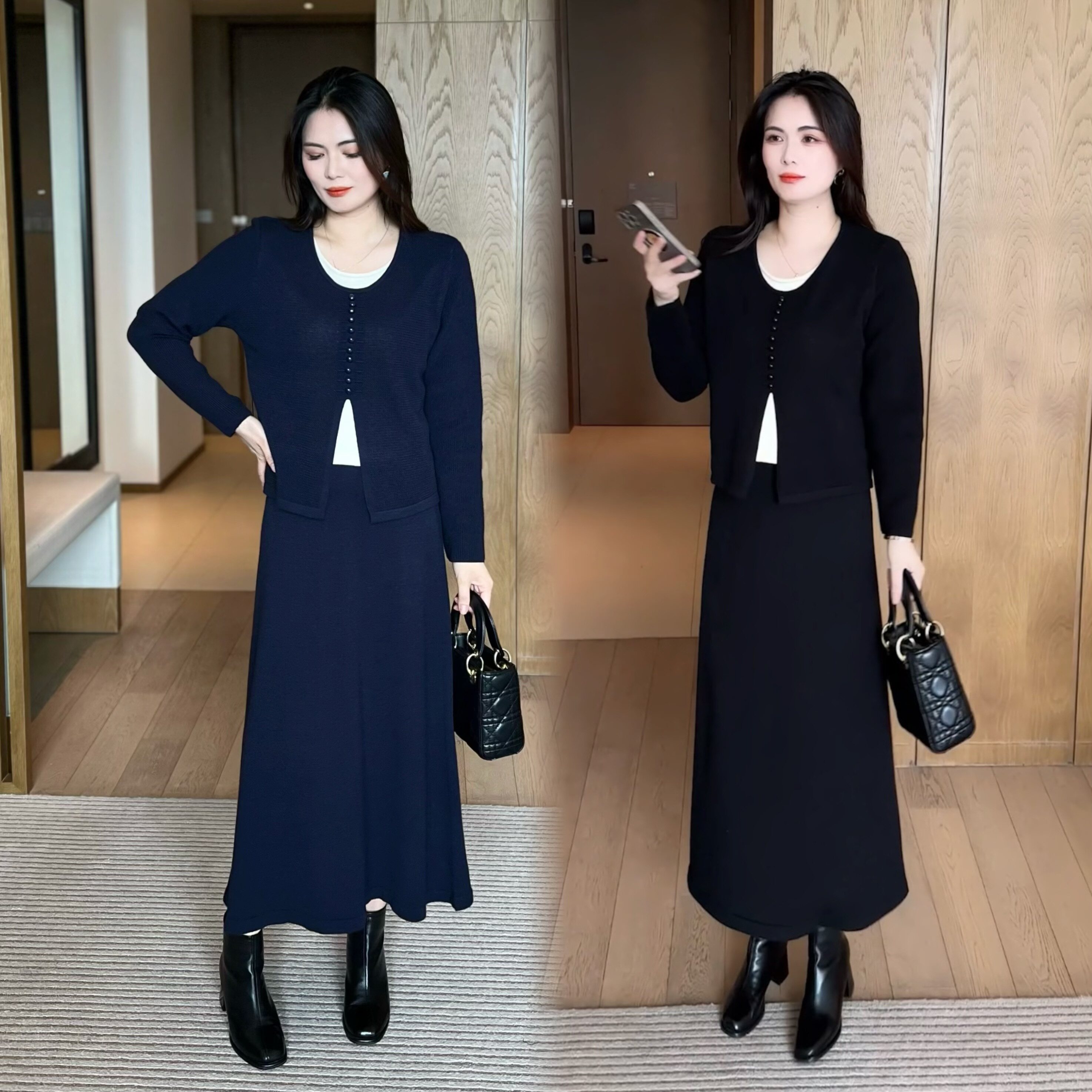 慵懒风针织假两件显瘦两件套女