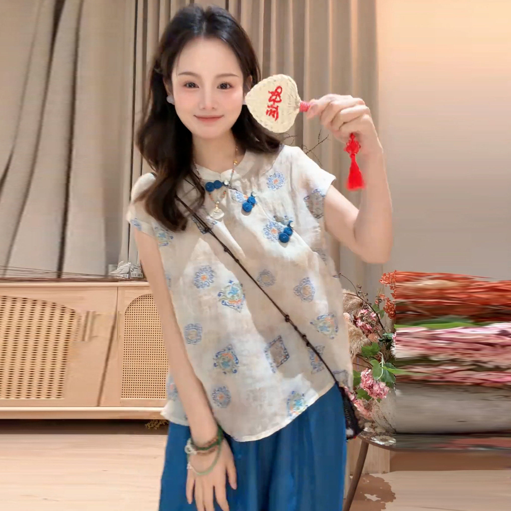 新中式盘扣夏季显瘦女装两件套