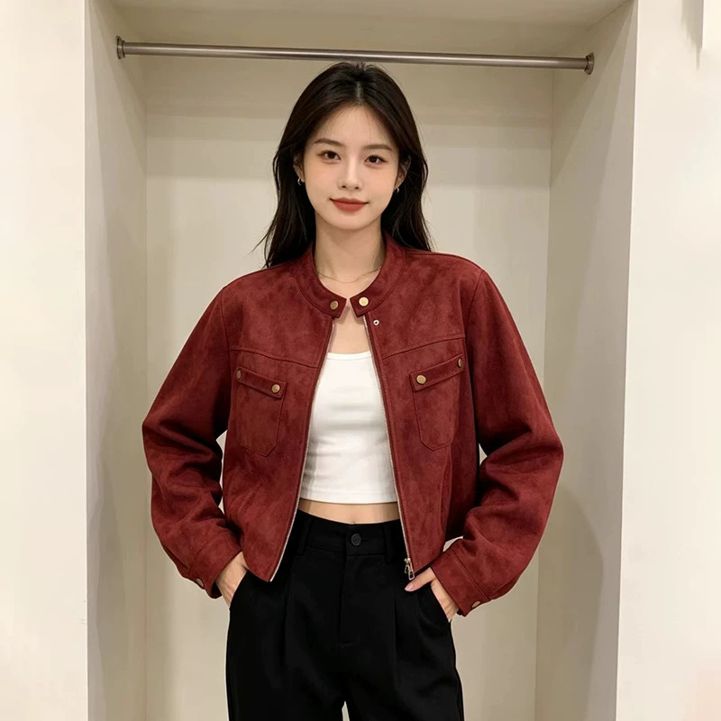 休闲风百搭纽扣短外套女秋新款
