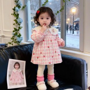 罩衣女宝宝外穿冬加厚宝宝反穿衣儿童防水防脏围兜辅食护衣公主裙