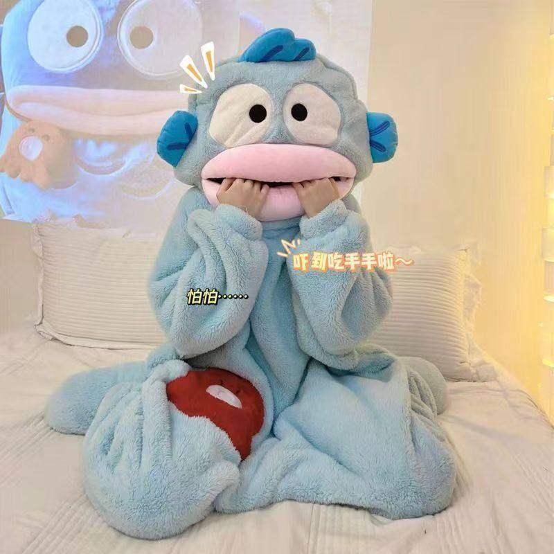 小丑鱼连体睡衣女珊瑚绒加厚保暖秋冬季卡通大嘴鱼搞怪睡袍男情侣