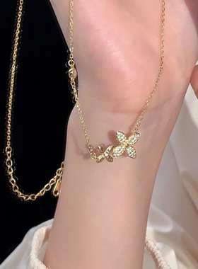 纯银四叶草项链女生日礼物