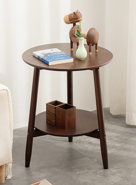 全实木小圆桌北欧双层沙发边几茶几阳台休闲小桌子床边几客厅茶桌
