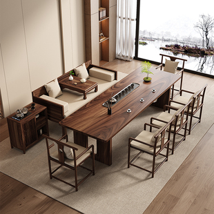 新中式高端罗汉床胡桃木茶几客厅家用实木大板茶桌椅组合原木套装
