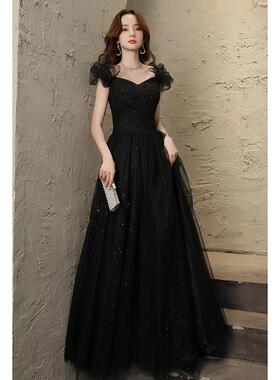 黑色晚礼服女高级感学生艺考生日成人礼法式宴会气质主持人小个子