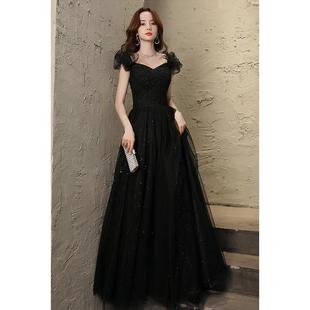 黑色晚禮服女高級感學(xué)生藝考生日成人禮法式 宴會氣質(zhì)主持人小個子