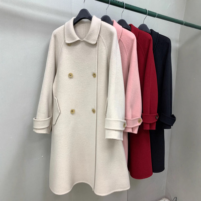 现货高品质A字版中长款娃娃领小个子修身显瘦双面羊毛呢外套大衣