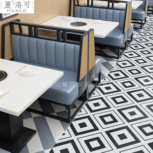 商用東南亞風主題餐廳桌椅編藤卡座沙發(fā)大理石火鍋桌子電磁爐一體