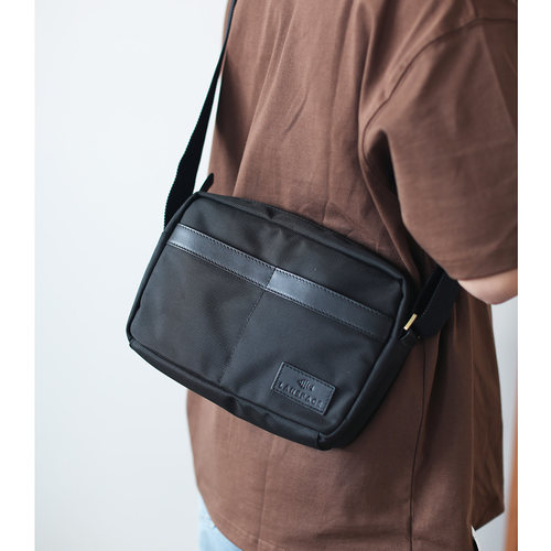 蓝皮具单肩包时尚商务尼龙配牛皮