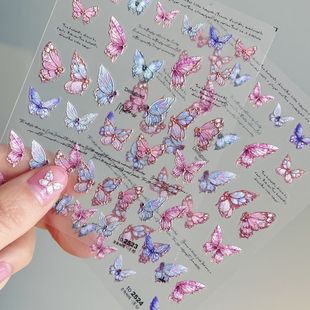 浮雕蔷薇蝴蝶复古珠光宝气蝴蝶美甲法式 贴纸浮雕立体翅膀指甲贴
