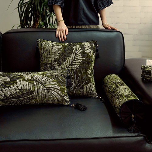 绿底奢金树叶绣花抱枕沙发靠垫客厅沙发抱枕套靠垫套可拆洗