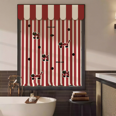 潮流黑猫儿童房卧室窗户短窗帘挂钩式遮光免打孔安装小尺寸出租房