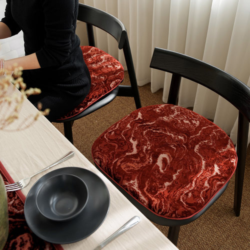 红绡提花椅垫红色餐椅坐垫可拆洗花边绑带布艺椅子坐垫轻奢布艺