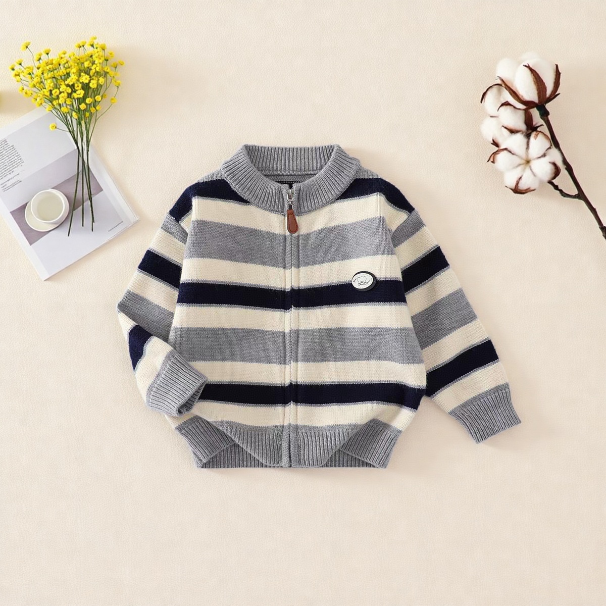 男童加厚宽松拉链针织开衫毛衣