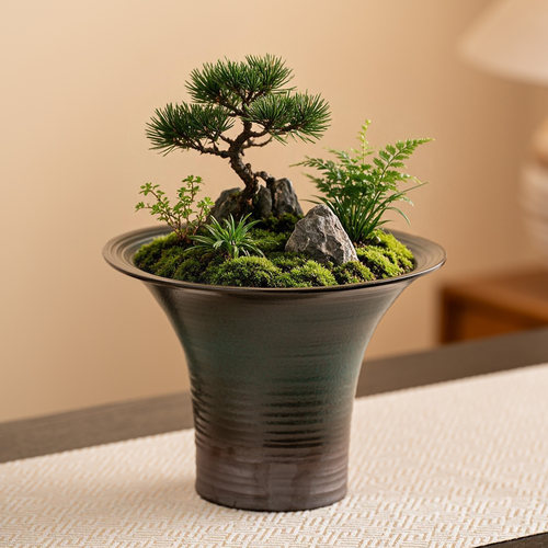 蕨类植物花盆陶瓷无孔水培器皿办公室桌面苔藓球托盘花盆摆件A94