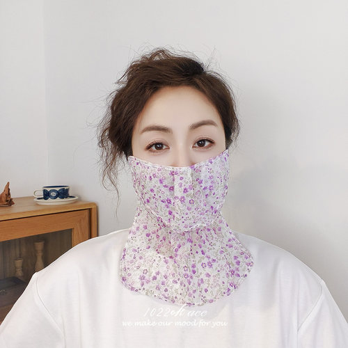 日系碎花透气防晒护颈面罩女