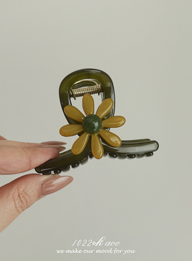 韩国进口AZ甜美花朵抓夹女豹纹小雏菊鲨鱼夹盘发夹子高级感半扎发