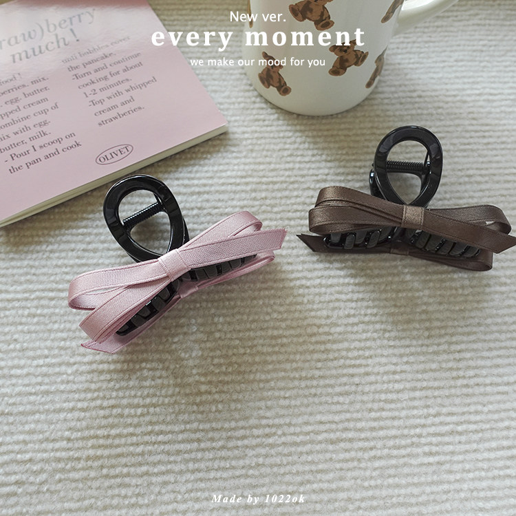 韩国进口文艺气质丝带蝴蝶结盘发抓夹女士甜美粉色简约鲨鱼夹发饰