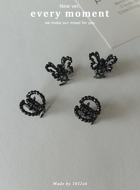 韩国代购甜酷黑色水钻迷你抓夹蝴蝶刘海夹女小巧头发夹子发夹头饰