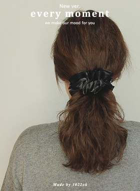 韩国设计感褶皱自然蓬松欧根纱马尾夹发夹女黑色显发量竖夹香蕉夹