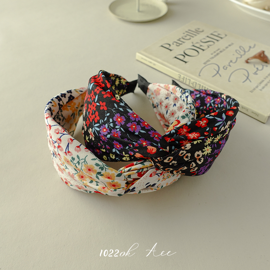 韩国进口复古小碎花宽边布艺发箍