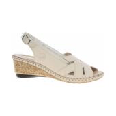 代购 米色 底楔形跟鞋 rieker女士坡跟凉鞋 透气设计舒适缓震防滑鞋