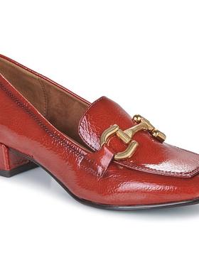 代购Tamaris女士乐福鞋舒适轻便防滑耐磨红色方头粗跟金属扣饰