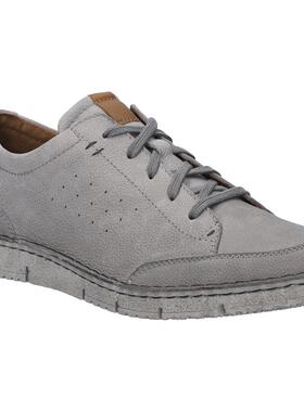 代购JOSEF SEIBEL男士休闲鞋透气轻便软底舒适灰色圆头平跟系带