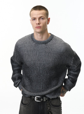 Cleanfit双色毛衣25秋季新品美式街潮宽松百搭圆领上衣