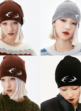 秋冬保暖防寒冷帽情侣撞色LOGO户外针织帽女