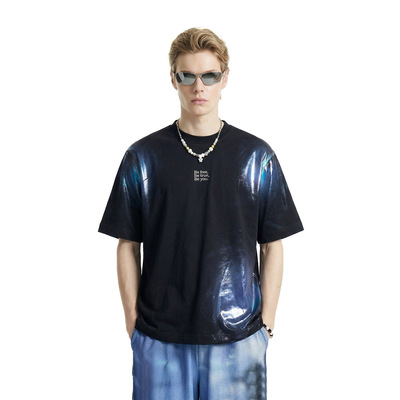 炫彩闪粉印花短袖26春夏新品潮牌凉感印花宽松T恤男女款