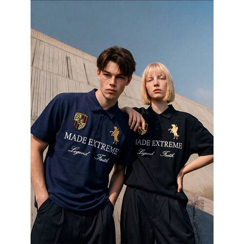 赛车印花刺绣短袖翻领POLO衫速干凉感休闲宽松上衣男女